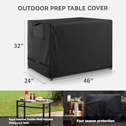 Outdoor Prep Table Cover - Heavy Duty Waterproof Cover for PC3404S Rolling Dining Table Compatible with 46 inch Outdoor Utility Cart - color: Black, size: 46"x 24"x 32"