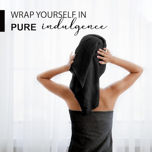 KAHAF COLLECTION 100% Cotton Bath Towels, 24x48 Pack of 6 Towels, Quick Dry, Highly Absorbent, Soft Feel Towel, Gym, Spa, Bathroom, Shower, Pool, Luxury Soft Towels (Black, 24x48-6 Pack) - color: Black, size: 24x48 - 6 Pack