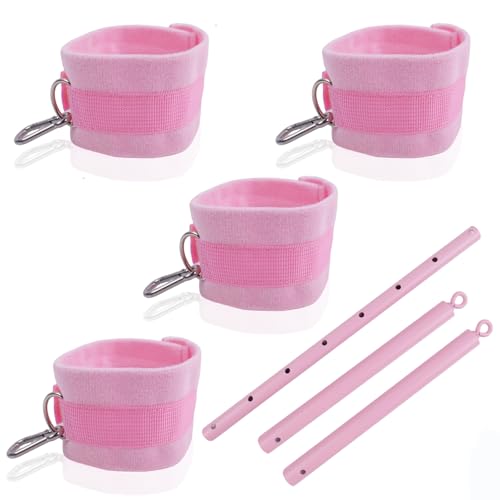 Spreader Bar Heavy Duty Stainless Steel Expandable Silver Bar Home Gym with 4pcs Furry Purple Adjustable Straps,Sports Aid Training Fitness Gear Pilates Aid Kit - style: Pink+Pink Kit