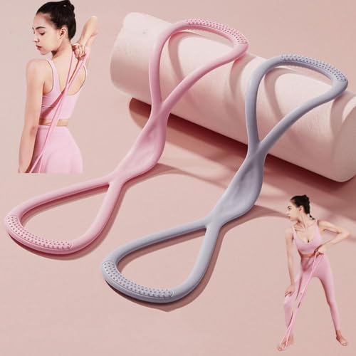 Resistance Bands with Handles,Figure 8 Resistance Band Elastic Fitness Bands Exercise Band for Home Yoga Gym Workout - color: Pink-15LB+Grey-25LB