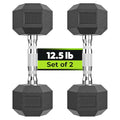 HANDBODE Hex Dumbbell Set of 2, Rubber Encased Fixed Dumbbells, 2.5-65 lb | Non-Slip Comfortable Handles, Hand Weights for Strength Training, Ideal for Home Gym Workouts - size: 12.5 lb, Pair, style: Chrome Handle