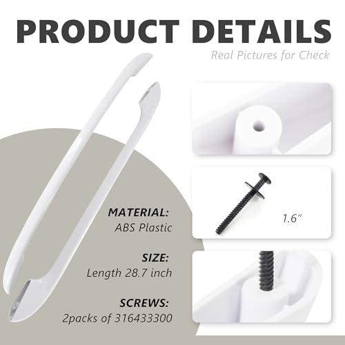 316443601 Oven Door Handle Appliance Replacement with 2pcs 316433300 Screws | White Plastic Material, Compatible with Kenmore Electrolux Frigidaire Range, Replaces AP3906094, 1157492, AH1147400