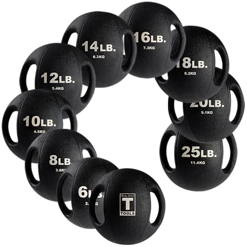 Body-Solid Exercise Medicine Balls, Heavy-Duty Non Slip Rubber Grip with Dual Handles Medicine Ball for Weights Training, Weightlifting & Core Workouts - size: 6 lbs.