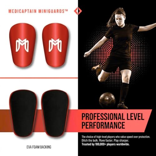 MediCaptain MiniGuards - Mini Shin Guards for Soccer Players - Tiny Shin Pads for Men, Women, Teens - Miniature Shin Guards 3.9 x 2.4 inch - Perfect for High Level Soccer Athletes - color: Red