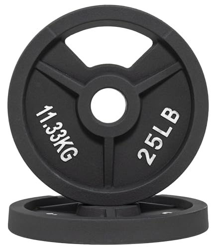 Fitvids 2-Inch Olympic and 1-Inch Standard Cast Iron Weight Plate for Strength Training & Weightlifting, Multiple Weights Available - color: Olympic (2-Inch Center), style: 25LB Pair