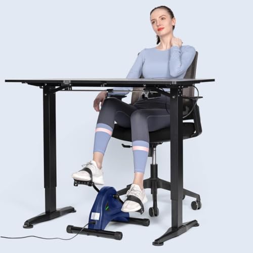 HOMGIM Mini Exercise Bike,Under Desk Bike for Seniors Rehab Training, Motorized Pedal Exerciser for Arm/Leg Fitness & Physical Therapy, 6 Levels Speed Adjustment - color: Blue