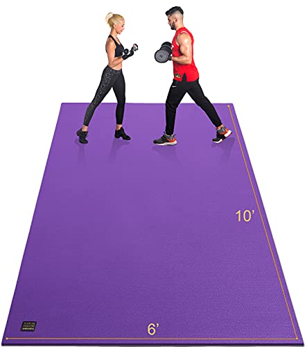 GXMMAT Extra Large Exercise Mat 16'x6'/12'x6'/10'x6'/8'x6'(7mm), Extra Wide Workout Mats for Home Gym Flooring, Non-Slip Thick Durable Cardio Mat for MMA,Plyo,Jump Rope,Weights,Fitness,Shoe-Friendly - color: Purple Grey, size: 6*10 FT