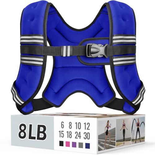 Zeerun Weighted Vest, 6lb/8lb/10lb/12lb/15lb/18lb/20lb/24lb/30lb for Men Women, Reflective Stripe Adjustable Buckle, Comfortable Durable Rucking Vest for Walking Running Strength Training - color: Blue, size: 8 Lb