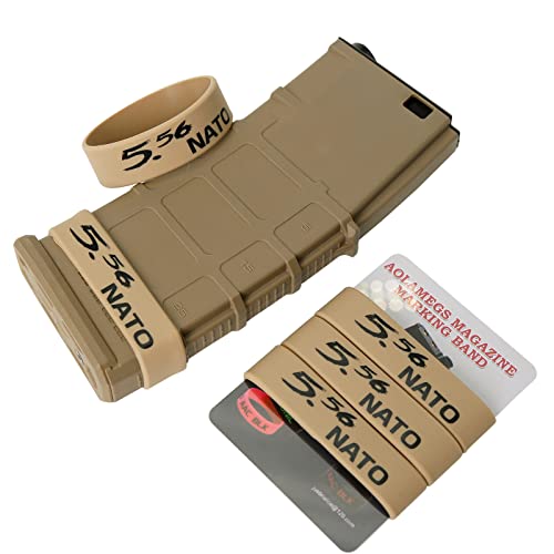 Aolamegs 5/10 Pack Magazine Bands - 5.56 Nato, 300 Blackout, 300 Subsonic, .223 Remington, .308 Winchester, 7.62x39 Magazine Marking Band, Durable Silicone Ammo Caliber Bands for Magazine Identification (2 Colors) - color: 5.56nato-khakiblack(5pcs)