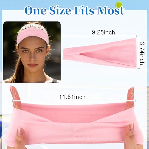 YARIEW 6Pcs Headbands Paisley Bandanas Head Bands Sweat Band Hair Wrap Headwrap Fashion Boho Wide Thick Workout Yoga Elastic Headbands Mens Cooling Running Sports Headband Sweatbands for Women and Men - color: Grey, Navy, Brown, White, Pink, Black
