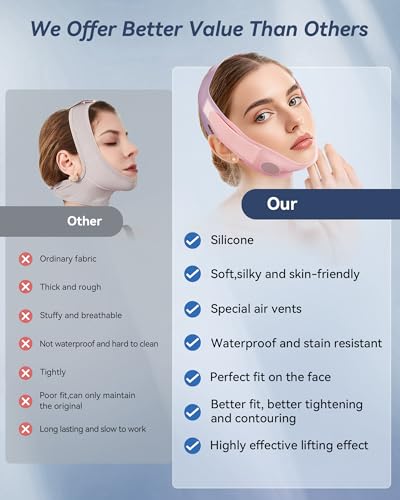 Reusable V-Line Sculpting Face Mask – Silicone Chin Strap for Jawline Tightening & Double Chin Reduction (23-27 Inches) (Pink) -01 - color: light pink