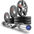 XMark Olympic Weight Set with EZ Curl Bar, Texas Star Weight Plates, 2" Barbell Set, Bicep Curl and Triceps Extension - style: 1) BAR and 65 lb Set
