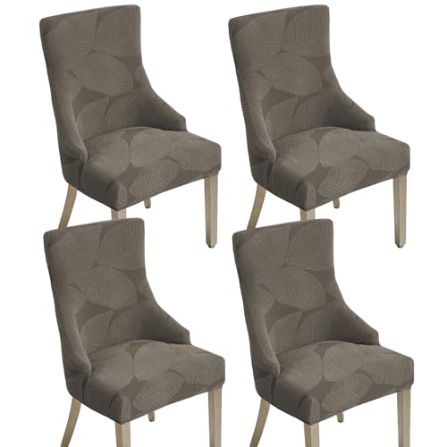Jacquard Wingback Dining Chair Covers Stretch Wing Back Side Chair Slipcover Accent Chair Cover Slipcover with Arm Chair Protector Cover for Dining Living Room (Coffee, 4PCS) - color: B- Coffee, size: 4 PCS