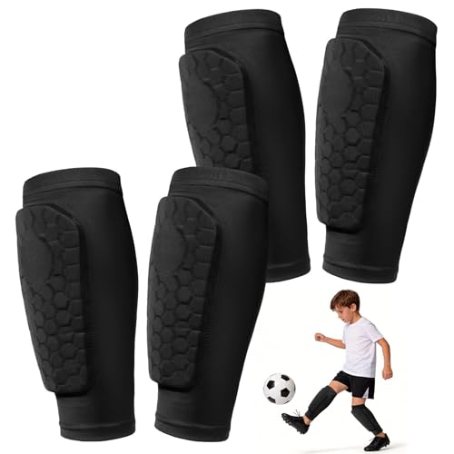 2 Pairs Soccer Shin Guards Shin Pads for Kids Youth Adult | Protective Calf Compression Sleeve with Honeycomb Pads, for Boys Girls, for Football, Ski, Baseball - color: Black+Black, size: 3X-Small