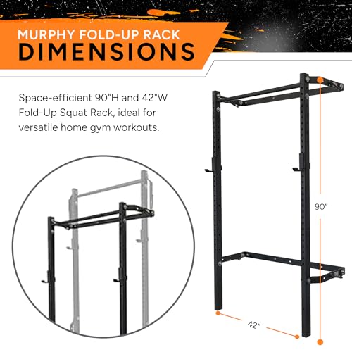 PRx Performance Murphy Foldable Squat Rack with Space-Saving Pull-Up Bar - Wall-Mounted Gym Equipment, Includes J-Cups for Barbell, Ideal for Strength Training, Bench Press and Leg Squats - color: Extended Pull-Up Bar