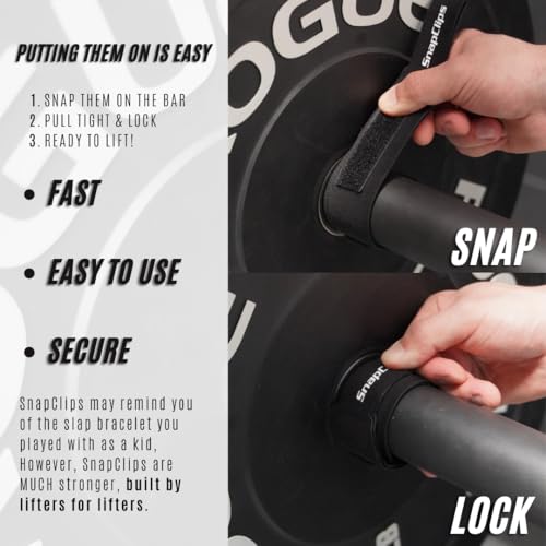 SnapClips Barbell Collars | Pair of 2” Olympic Barbell Clamps | Quick & Easy Adjustable Weight Clips | Perfect Clips for Powerlifting, Strongman