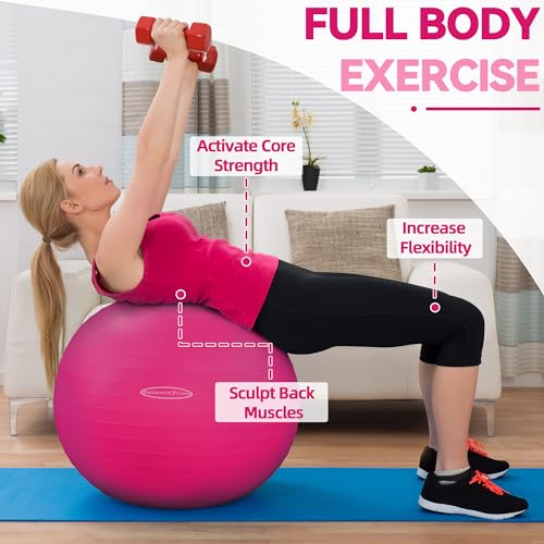 Fitvids Anti-Burst and Slip Resistant Exercise Yoga Fitness Birthing Ball with Quick Pump, 2,000-Pound Capacity, Multiple Colors and Sizes - color: Pink, style: 15-18in (38-45cm), S