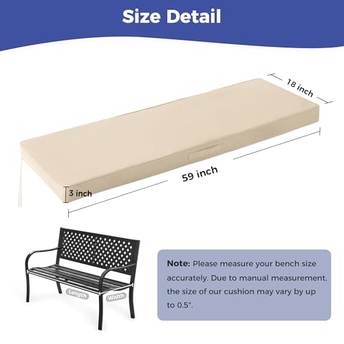 IPYNBAP Outdoor Bench Cushions for Outdoor Furniture, 59x18x3 Inch, Waterproof Bench Pillow, Fade Resistant Long Bench Seat Pads for Garden, Indoor, Porch Swing, Beige - color: Beige, size: 59×18×3 Inch