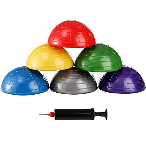 Fasmov 6 Pack Balance Pod, Balance Trainer Dots for Squat Touch Downs, Core Body Balancing, Inflatable Stepping Pads, 1 Hand Pump