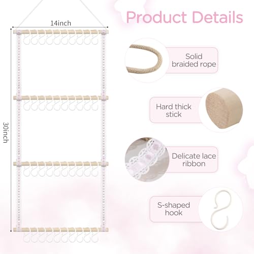 POVETIRE Headband Holder for Girls Baby Headband Organizer Head Bands Hair Accessories Display Organizer Wall Hanging Decor for Nursery baby Room - color: Pink Lace