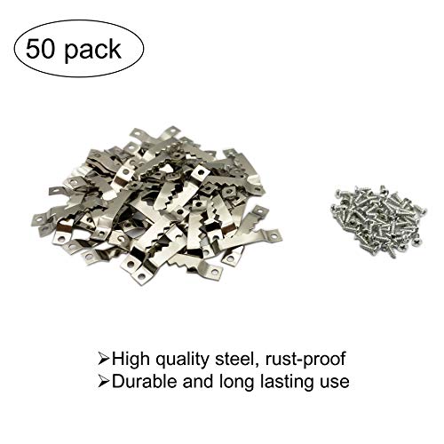 50 Pack Small Sawtooth Picture Hangers Steel Picture Hangers Picture Frames Hangers with Screws Picture Hang Solutions, for Hanging Clock Paintings Artwork Picture Frame Hook Photos (Silver) - color: Small Silver -50 Pack