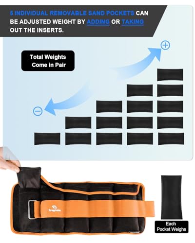 Fragraim Adjustable Ankle Weights 1-3/4/5/6/8/10/12/15/20 LBS Pair with Removable Weight for Jogging, Gymnastics, Aerobics, Physical Therapy - color: Orange, style: 5 lbs each( 10 lbs pair)