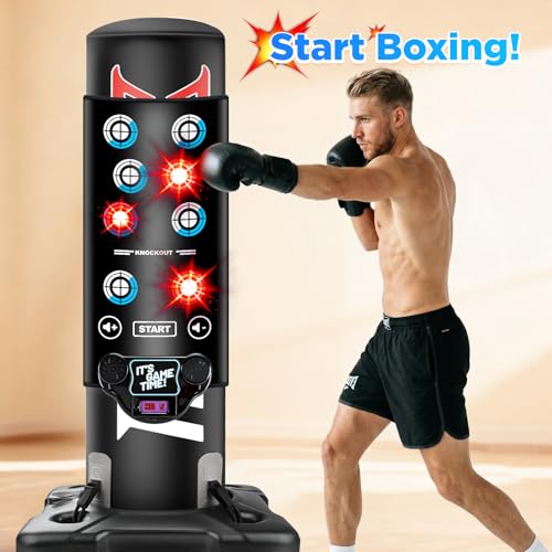 Interactive Punching Bag Boxing Music Pad, 6-Level Mode Punching Target Game with LED Lights and Score Display, Fun Fitness Training Equipment for Enhance Reflex/Strength(No Boxing Bag)