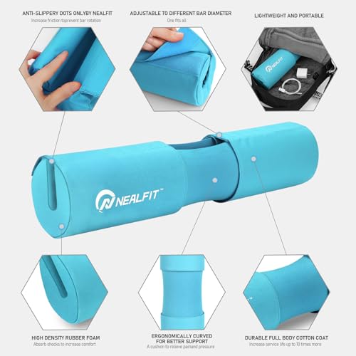 NEALFIT Barbell Squat Pad with Thick Nylon Padding, Hip Thrust Pad for Squats, Lunges, Neck Shoulder Squat Pad for Olympic or Standard Bars - color: Blue