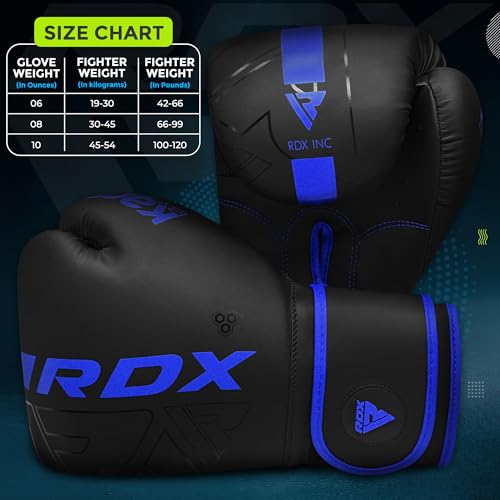 RDX Kids Boxing Gloves Sparring and Muay Thai Maya Hide Leather, Kara Patent Pending Junior Training Mitt for Kickboxing, Punching Bag, Focus Pads, MMA, Thai Pad, Double End Ball Punching Gloves - color: BLUE, size: 6OZ