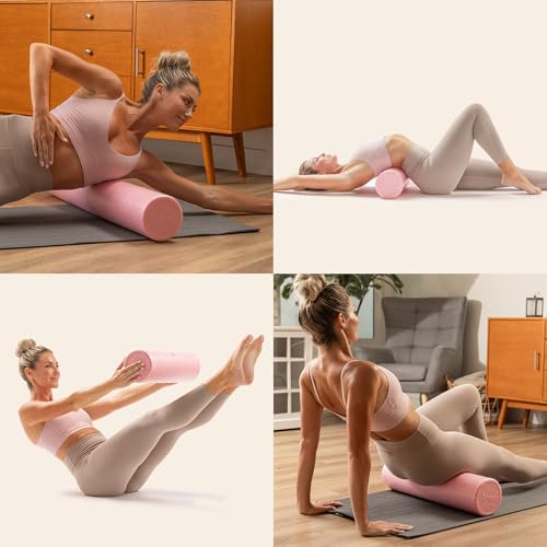 Sunny Health & Fitness High-Density Foam Roller 12" to 36", for Stretching & Muscle Recovery – Black, Blue, Pink - color: Pink, size: 24-Inch