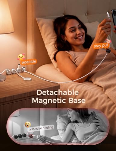 JOYROOM Detachable Magnetic Cord Organizer w/Secure Snap-Lock, 2-in-1 Adhesive& Magnetic Cable Clips, Auto-Fit Spring Management for φ1.5~8mm Cables, Under Desk Nightstand Home Office Car Wire Keeper - color: White