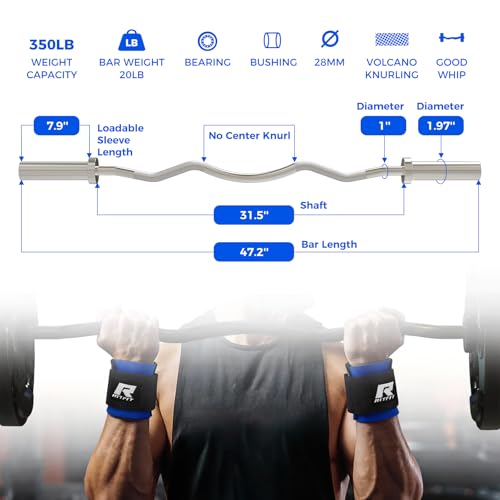 RitFit 2 Inch EZ Curl Bar with Weights, 350LBS Capacity Olympic Barbell for Bicep & Triceps, Home Gym Strength Training - style: Silver(with 85LB Weights,Collar and wrist)