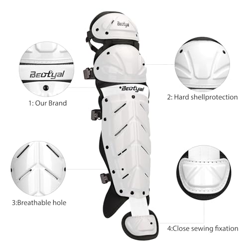 Baseball Softball Catcher Leg Guards Shin Guards for Youth Adult - size: 15"-Adult White