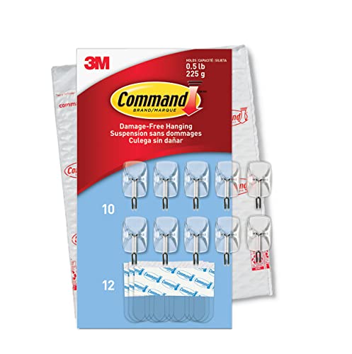 Command Small Clear Wire Toggle Hooks, 10 Wall Hook and 12 Strips, Damage-Free Hanging with Adhesive, Great for Hanging, Organization and Storage, Holds up to 0.5 lb - size: 1 Pack