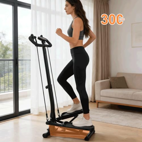 BeBecome Steppers for Exercise at Home, Twist Stair Stepper with Handlebar, Low Impact Fitness Step Machine with LCD Monitor, with Tension Band,Quiet Hydraulic Cardio Trainer for Indoor Workouts