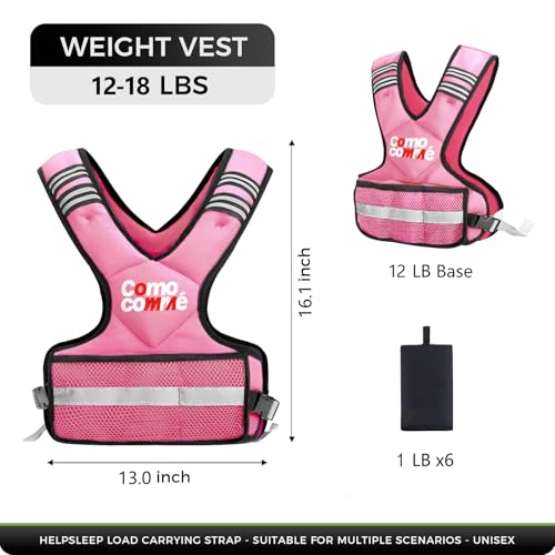 Adjustable Weighted Vest for Men Women, 4-10lb/12-18lb/20-32lb Vest with 6 Ironsand for Weights Running Workout and Training, Adjustable Body Weight Vest Exercise Set for Running, Walking - color: Pink, size: 12-18 lb