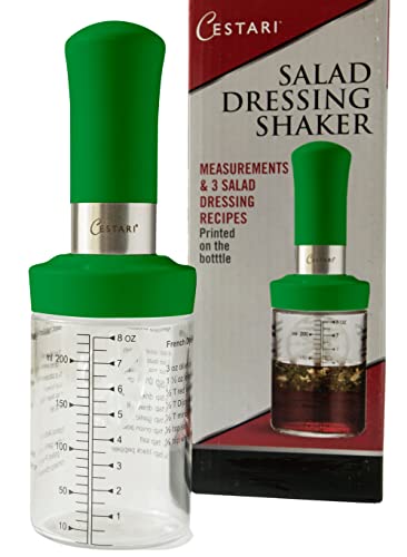 Cestari KItchen Glass Salad Dressing Shaker Bottle with Mixer Insert, 10 oz, Green – Leak-Proof Dispenser with Measurements and Recipes - color: Green