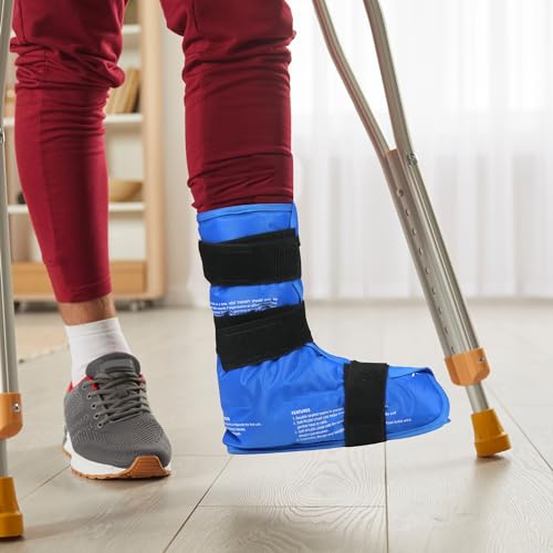 Ankle Ice Pack Wrap, Full Foot Large Reusable Hot Cold Therapy Pack for Achilles Tendonitis Relief, Swelling, Plantar Fasciitis, Heel Pain, Plush Lining, with Strap, Birthday Father's Day Gift