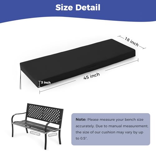 IPYNBAP Outdoor Bench Cushions for Outdoor Furniture, 45x18x3 Inch, Waterproof Bench Pillow, Fade Resistant Long Bench Seat Pads for Garden, Indoor, Porch Swing, Black - color: Black, size: 45×18×3 Inch