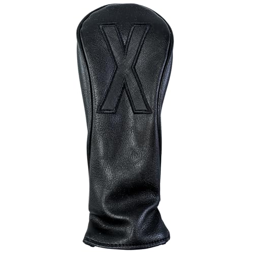 Golf Club Covers – Blackout Leather Driver Headcover, Fairway Wood, 3 Wood, Hybrid, Fits Mallet Blade Putter Head Covers Alignment Stick Cover - size: SET