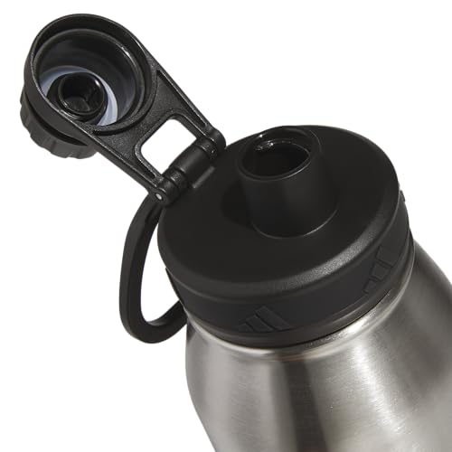 adidas Stainless Steel Metal Water Bottle 34 oz (1L) Screw Cap - color: Stainless Steel/Black