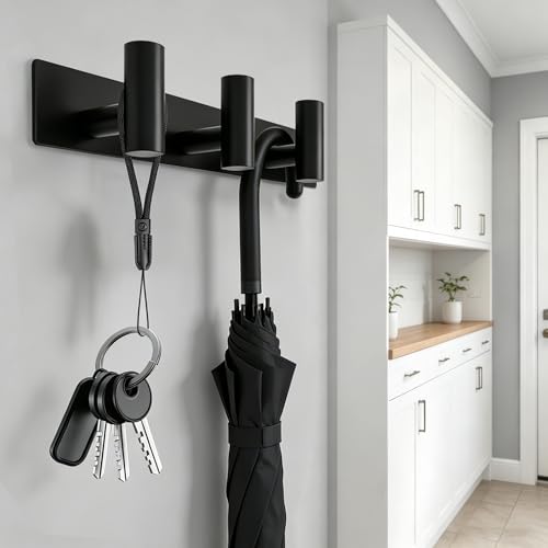 Matte Black Coat Rack Wall Mount - 3 Hooks, Heavy Duty Stainless Steel Wall Hooks for Towels, Coats, Robes, Bags, Hats, Keys, Wall Coat Hanger for Bathroom, Entryway, Kitchen, Hotel, Bedroom, Office - color: Matte Black, size: “T“ Shape 3 Hooks 1 Pack