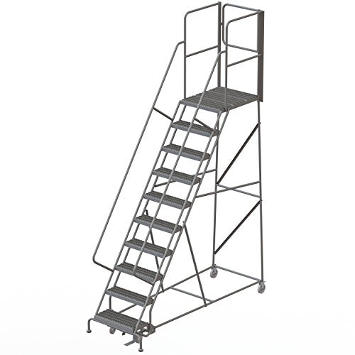 Tri-Arc RWSR110242-XR 10-Step Gateway Rear-Exit Steel Rolling Ladder with 30" Deep Top Platform, Grip Strut Tread with Handrails, 24" Wide Steps - size: 10-Step, style: Grip Strut Tread
