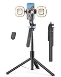 TECKNET 71" Selfie Stick Tripod for Phone with Light, Portable Extendable Cell Phone Tripod Stand with Wireless Remote and Phone Holder, with Wireless Remote Control for iPhone/Android/Camera - color: Light Black