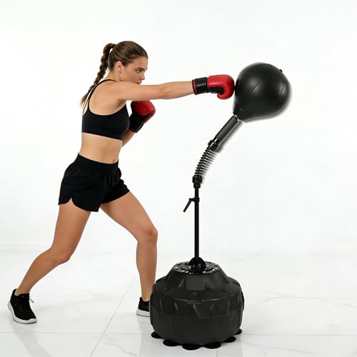 Free Standing Reflex Ball Speed Bag for Boxers and Fitness Enthusiasts - Adjustable Height 57.4"-75.9", PU Ball, Thicken Suction Cup Base