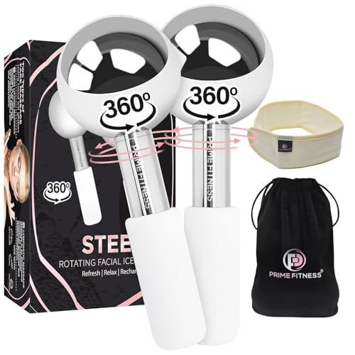 PRIME Fitness Ice Globes for Facials | Unbreakable Steel Cooling Roller | Cryo Sticks for Face | Massager for Face Neck & Eyes | Skin Care for Dark Circles, Puffiness, Wrinkles, (Silver) - color: Silver