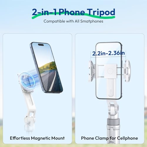 ULANZI TT88 Magnetic Tripod for iPhone 17, 57" Extendable Selfie Stick w Remote, 2-in-1 Phone Clip & Dual Cold Shoe Mounts-Lightweight Phone Tripod Stand for Vlogging, Travel, Video Recording, White - color: White, size: 57"