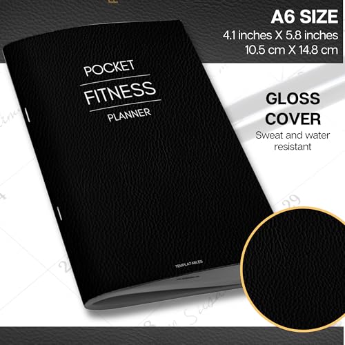 Pocket Fitness Planner A6 Gym Workout Logbook, Fitness Goals & Progress Tracker, Body Measurements & Personal Bests, Portable Exercise Planner with Gloss Water-Resistant Cover (Mono)