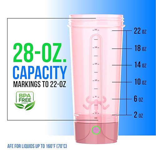 VELOMIX Electric Protein Shaker Bottle - 24 oz | USB-C Rechargeable | Leak Proof Shaker Cups for Protein Shakes | Portable Blender for Shakes and Smoothies (Electric - Pink) - color: Electric - Pink