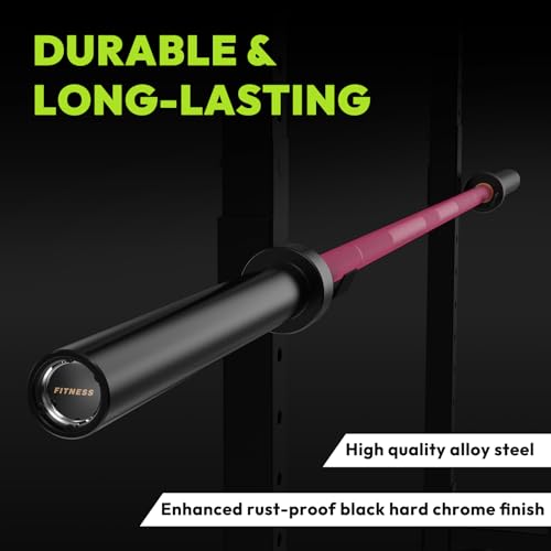 HANDBODE Olympic Barbell 6.5 ft/7 ft, 2 Inch Straight Womens Bars, 35 lb/45 lb Weight Bar, 1000 lb High-Capacity, for Weightlifting, Bench Press, Deadlift, Squat, Home Gym Strength Training - color: 7 ft Olympic Bar, 45 lb, 1000 lb, 30mm, Pink & Black
